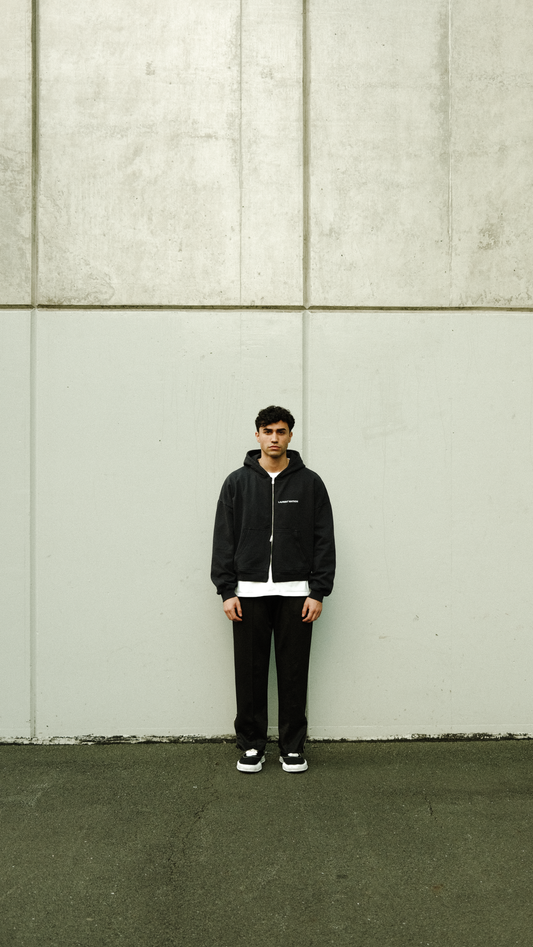 LW ZIPPED HOODIE - WASHED BLACK - HOODIE